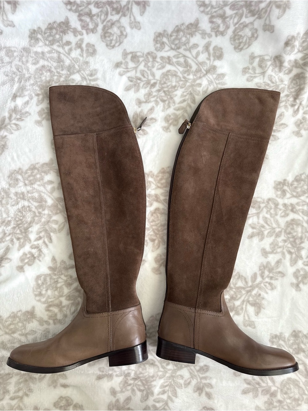 EUC Tory Burch Simone Suede Leather Over The Knee Riding Boots Logo Back Zip - Picture 3 of 14